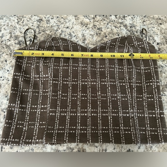 Maeve Anthropologie Strapless Corset Bustier Top Olive Gray White Metallic Sz M - Picture 9 of 10